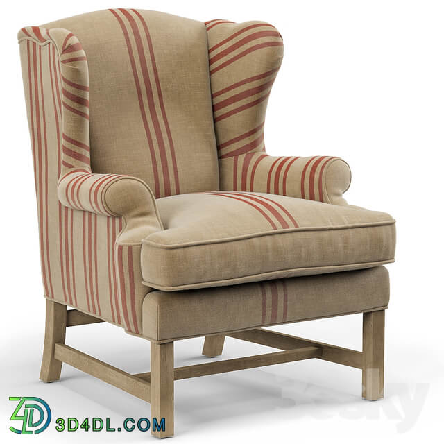 Khaki Linen English Club Chair with Red Stripe