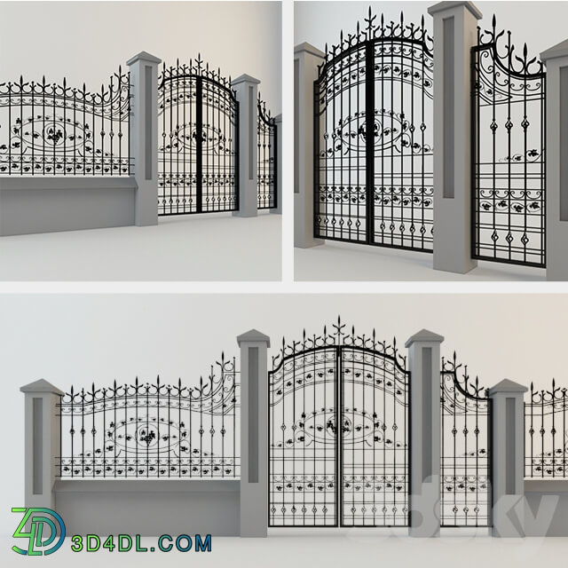 Wrought iron gate and fence 3D Models