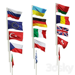 Flags of different countries. 15 species Urban environment 3D Models 