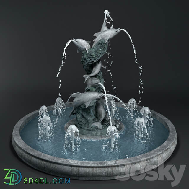 Fountain with dolphins Urban environment 3D Models