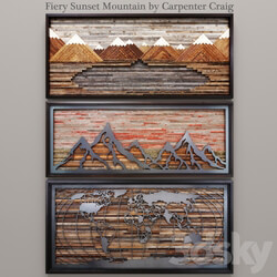 Fiery Sunset Mountain by Carpenter Craig set of paintings panels mountains wall decor wooden slats boards world map 3D Models 