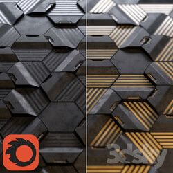 Other decorative objects Hexagonal wall panels made of wood and concrete 