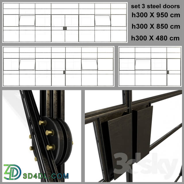 Set 3 big doors blak steel