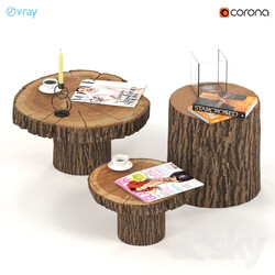 A set of coffee tables from slabs and stumps. 