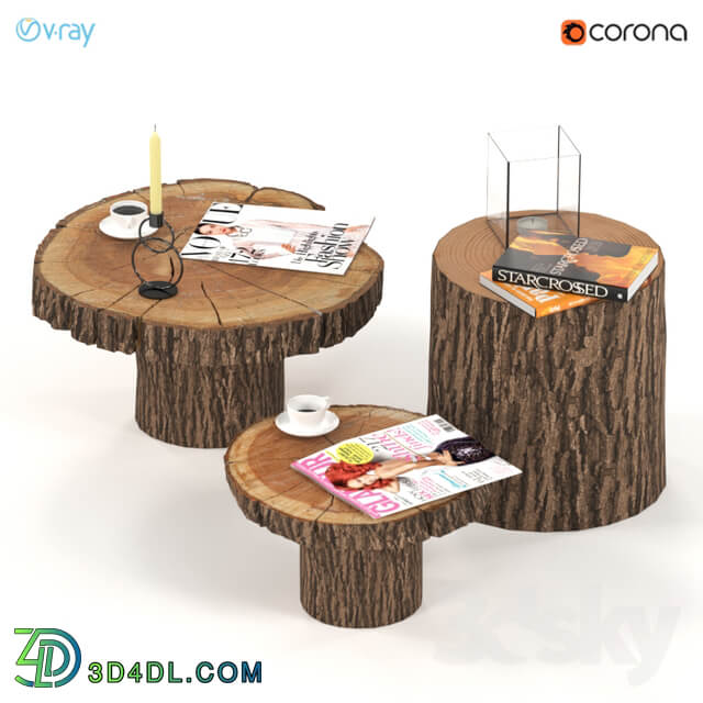 A set of coffee tables from slabs and stumps.