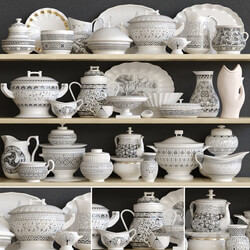 Classic set of dishes from porcelain. Service kitchen accessories 3D Models 
