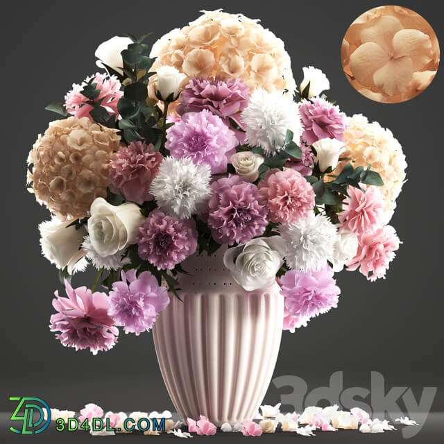 Bouquet of flowers 61. White hydrangea peonies rose eucalyptus carnation table decor 3D Models
