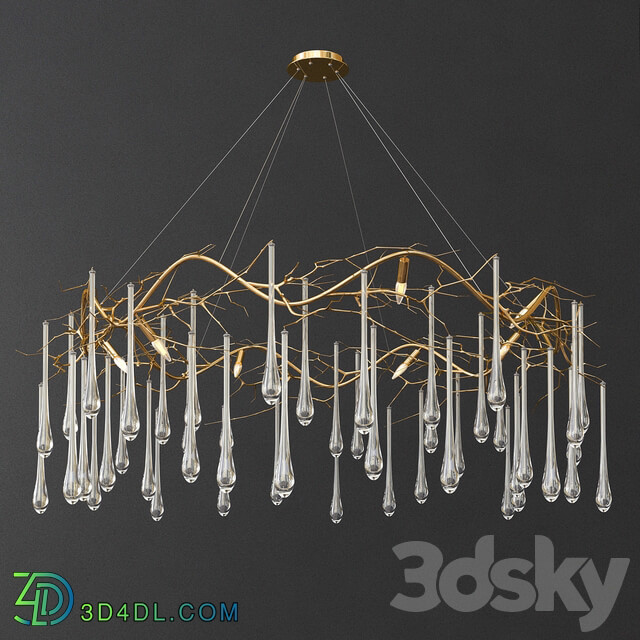 Brass and Glass Teardrop Chandelier Pendant light 3D Models