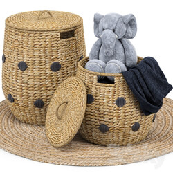 Dot Basket Kairo Jute Rug Elephant Toy 