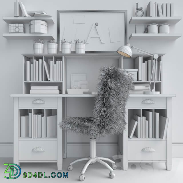Office furniture 10. Table with chair and books Office furniture 3D Models