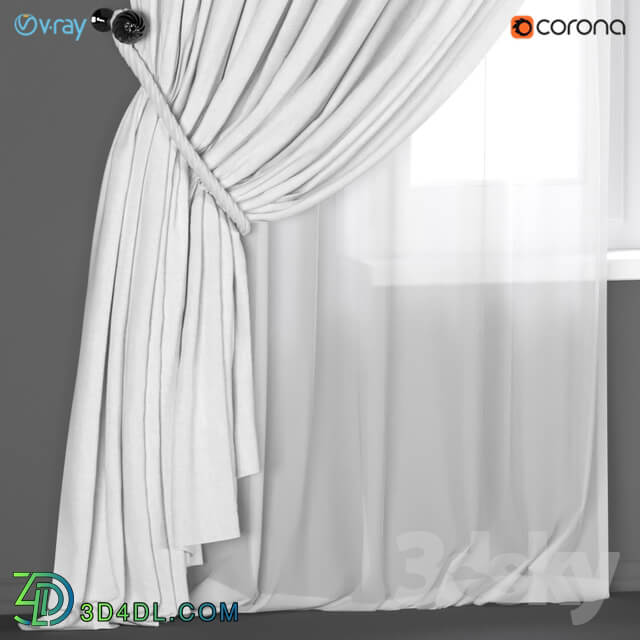 White curtains with a garter on a rope with white tulle.