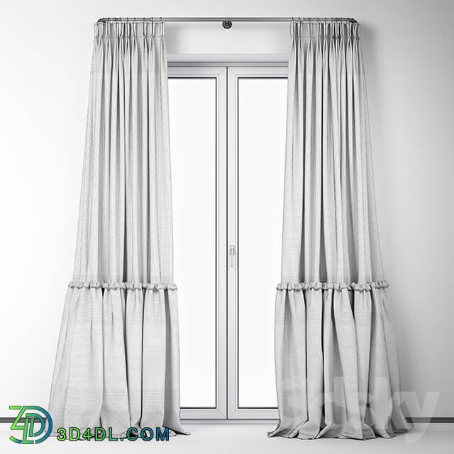 Сotton draped curtains with ruffles Curly curtains with ruffles