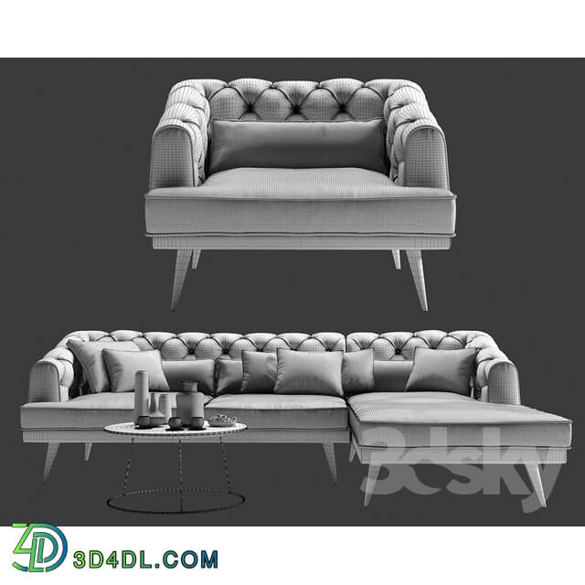 Earl Gray Corner Sofa with Chaise and Armchair