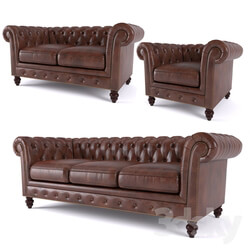 Brooklyn Chesterfield Leather Sofa and Loveseat and Armchair 