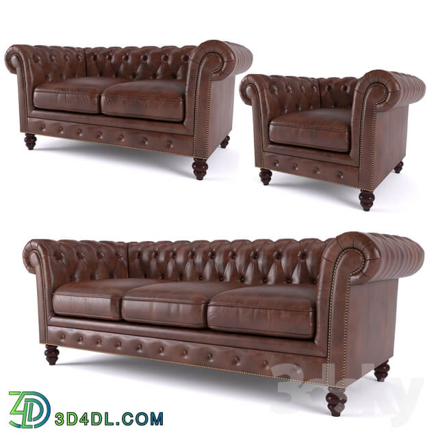 Brooklyn Chesterfield Leather Sofa and Loveseat and Armchair