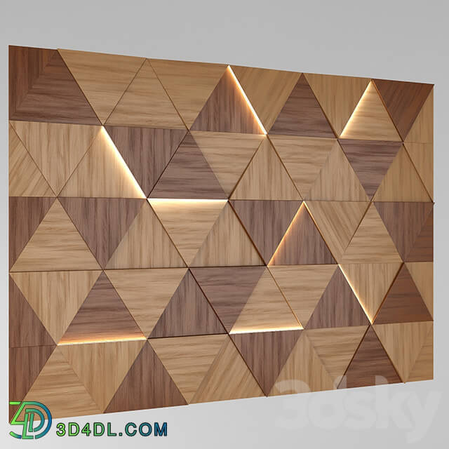 Wall Wood Panel with Lights 3D Models