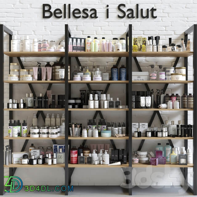 A huge rack with luxury cosmetics for beauty salons and professional cosmetology 3D Models