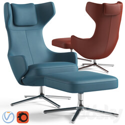 Grand Repos Armchair and Pouf 3D Models 
