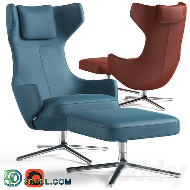 Grand Repos Armchair and Pouf 3D Models