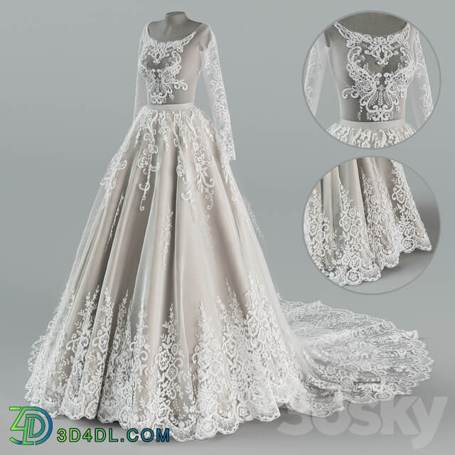 Wedding dress with train Clothes 3D Models