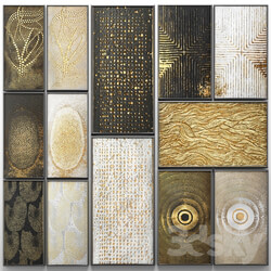 A collection of paintings. Gold. 3. wall decor a set of paintings luxury panels gold white black set decorative abstraction pattern 3D Models 