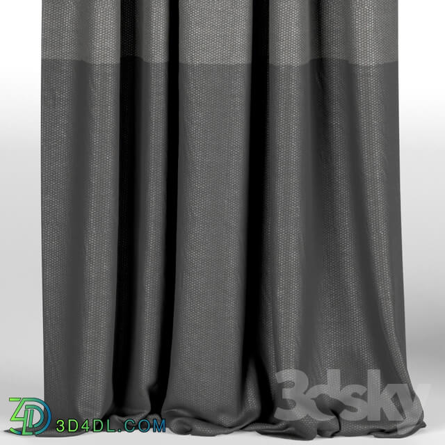 Black curtains in two shades black Roman blinds.