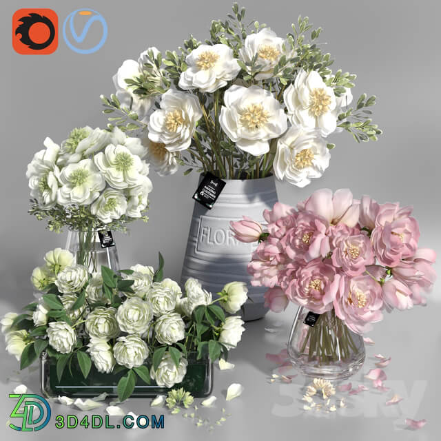 White and Pink tone Peonies Vases
