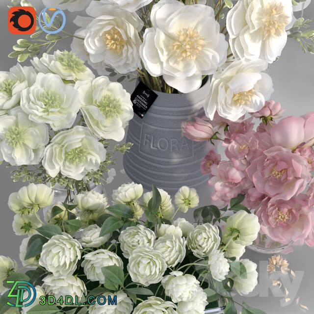 White and Pink tone Peonies Vases