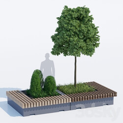 Big green benches tree 3D Models 