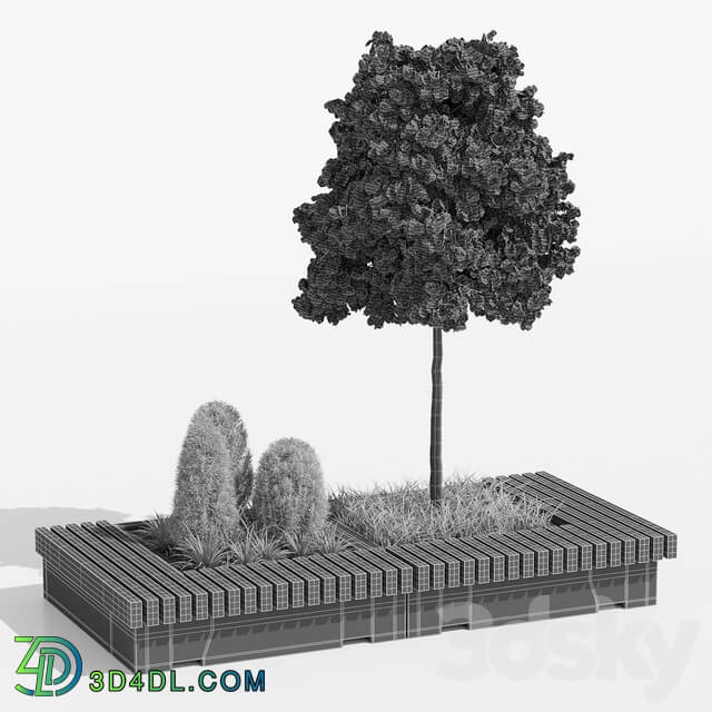 Big green benches tree 3D Models