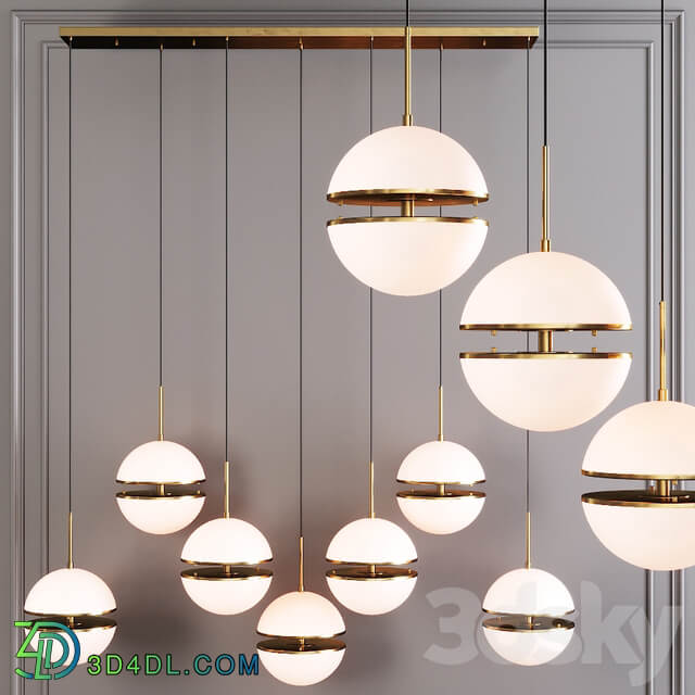 Restoration Hardware HEMISPHERE 7 LIGHT LINEAR CHANDELIER Brass Pendant light 3D Models