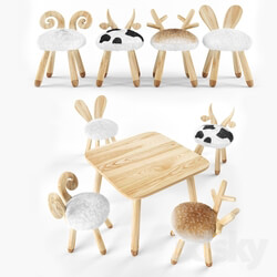 Table Chair animal wooden set 