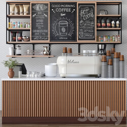 Design project of a cafe in ethnic style with a coffee machine and accessories on the shelves 3D Models 