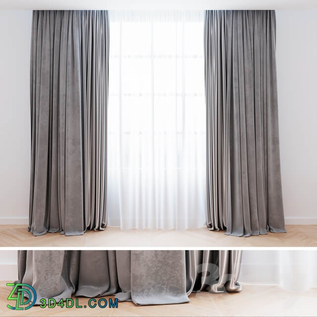 Curtains gray velvet with tulle Curtains are modern