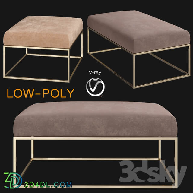 Box Frame Upholstered Bench Ottoman Westelm low poly 