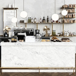 A modern cafe with a marble counter and desserts. Coffee house cake 3D Models 