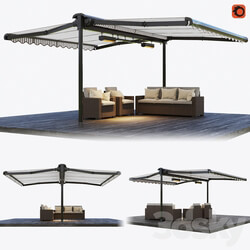 Double sided cassette tent with rattan garden furniture Other 3D Models 