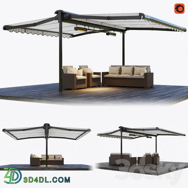 Double sided cassette tent with rattan garden furniture Other 3D Models