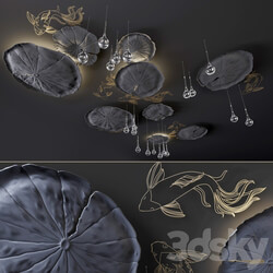 Ceiling decor Water Lily and fish L 