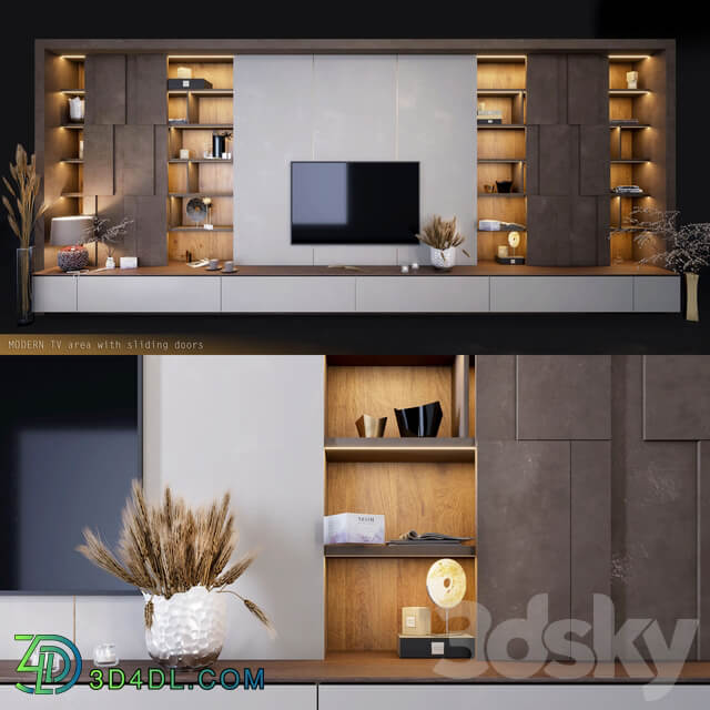 Furniture for TV zones with decor TV Wall 3D Models