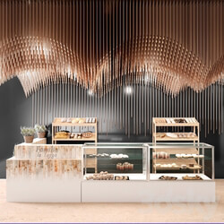 Design project of a restaurant with elements of copper decor and a showcase with desserts and sweets 3D Models 