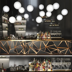 A bar counter with a beautiful backlight and a collection of alcohol. 3D Models 