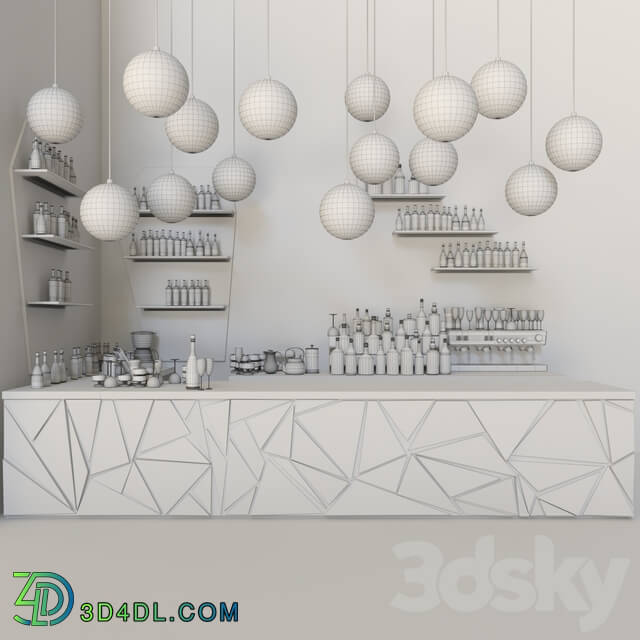 A bar counter with a beautiful backlight and a collection of alcohol. 3D Models