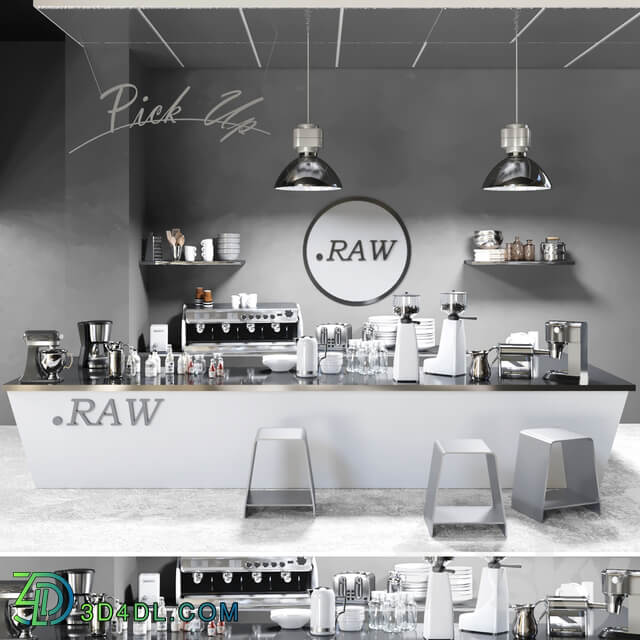 Minimalist coffee shop design. Coffee coffee maker coffee machine grinder lamp bar bar counter coffee coffee beans 3D Models