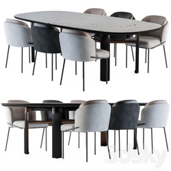 Table Chair Minotti Dinning Lou Table and Chair Black and White 
