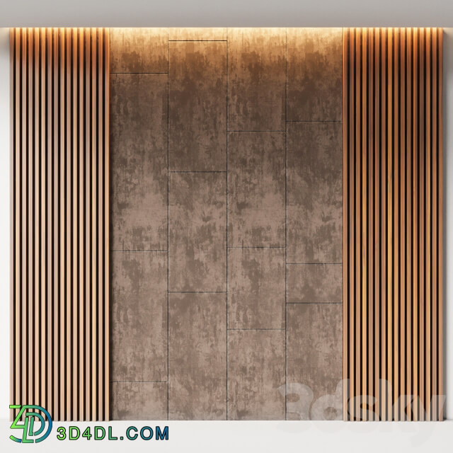 Decorative wall panel made of oak battens and beige velveteen
