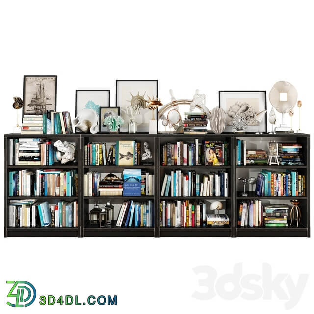 Dark bookshelf set Rack 3D Models