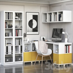 IKEA corner workplace with EKET storages and BILLY OXBERG bookcase 3D Models 