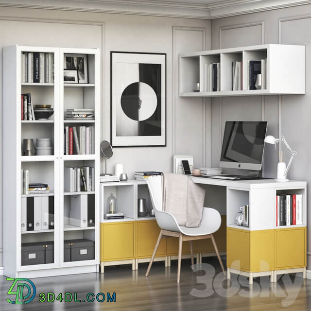 IKEA corner workplace with EKET storages and BILLY OXBERG bookcase 3D Models