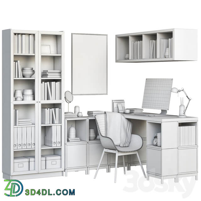 IKEA corner workplace with EKET storages and BILLY OXBERG bookcase 3D Models